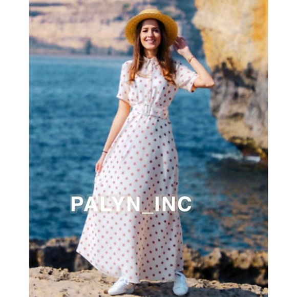 NWT ZARA LONG POLKA DOT DRESS WITH BELT - Picture 7 of 8